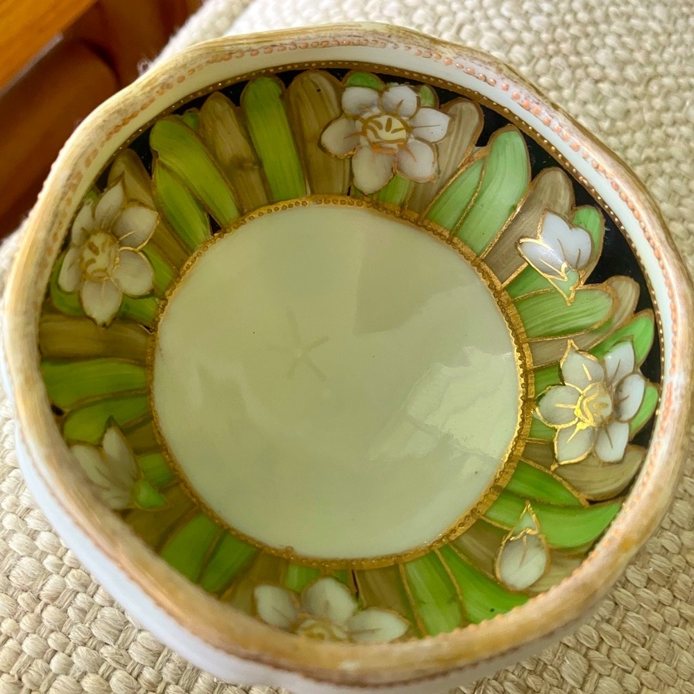 Antique Nippon Porcelain footed hand painted with gold,marked and signed bowl.